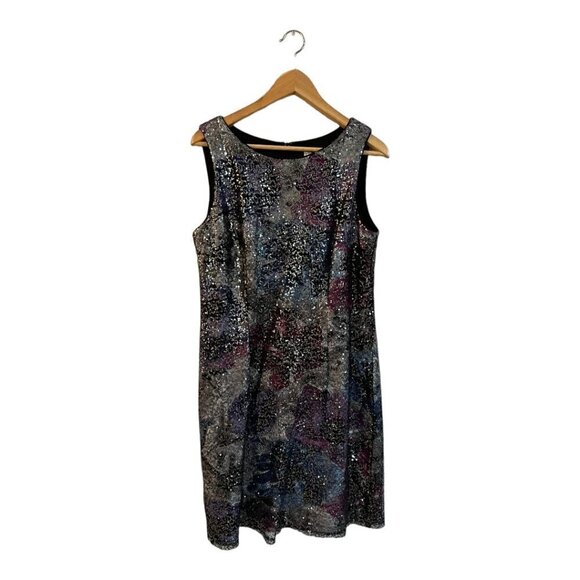 SD Collection Sequin Shift dress Lace Overlay Size 12 Purple Silver - Picture 1 of 5